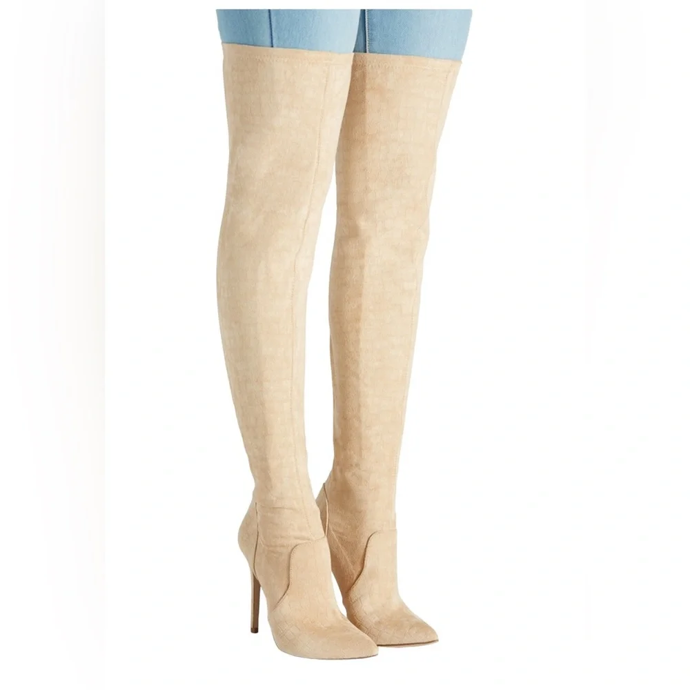 Neysa Natural suede thigh high stiletto heel boot size 8